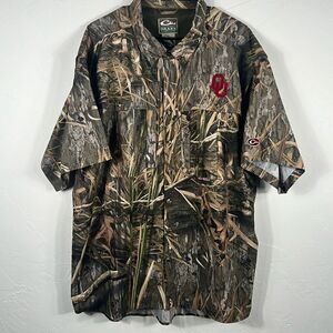 🔥Camo DRAKE WATERFOWL x OKLAHOMA SOONERS Short Sleeve Button Down Shirt - Sz XL